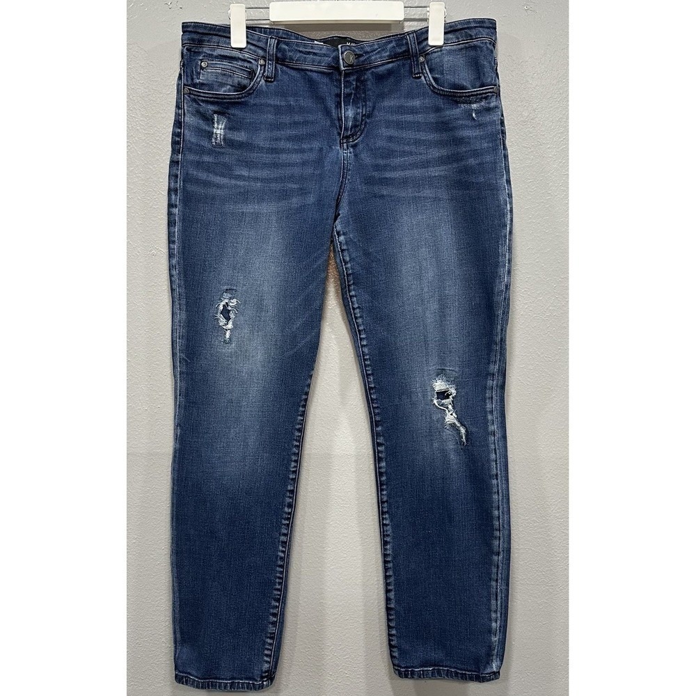 Kut from the Kloth Denim Jeans Women's 14 Blue Distressed Straight Leg 5 Pockets